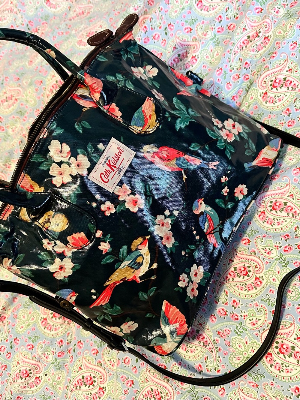 Cath Kidston Navy Floral & Multicolor Bird Print Tote